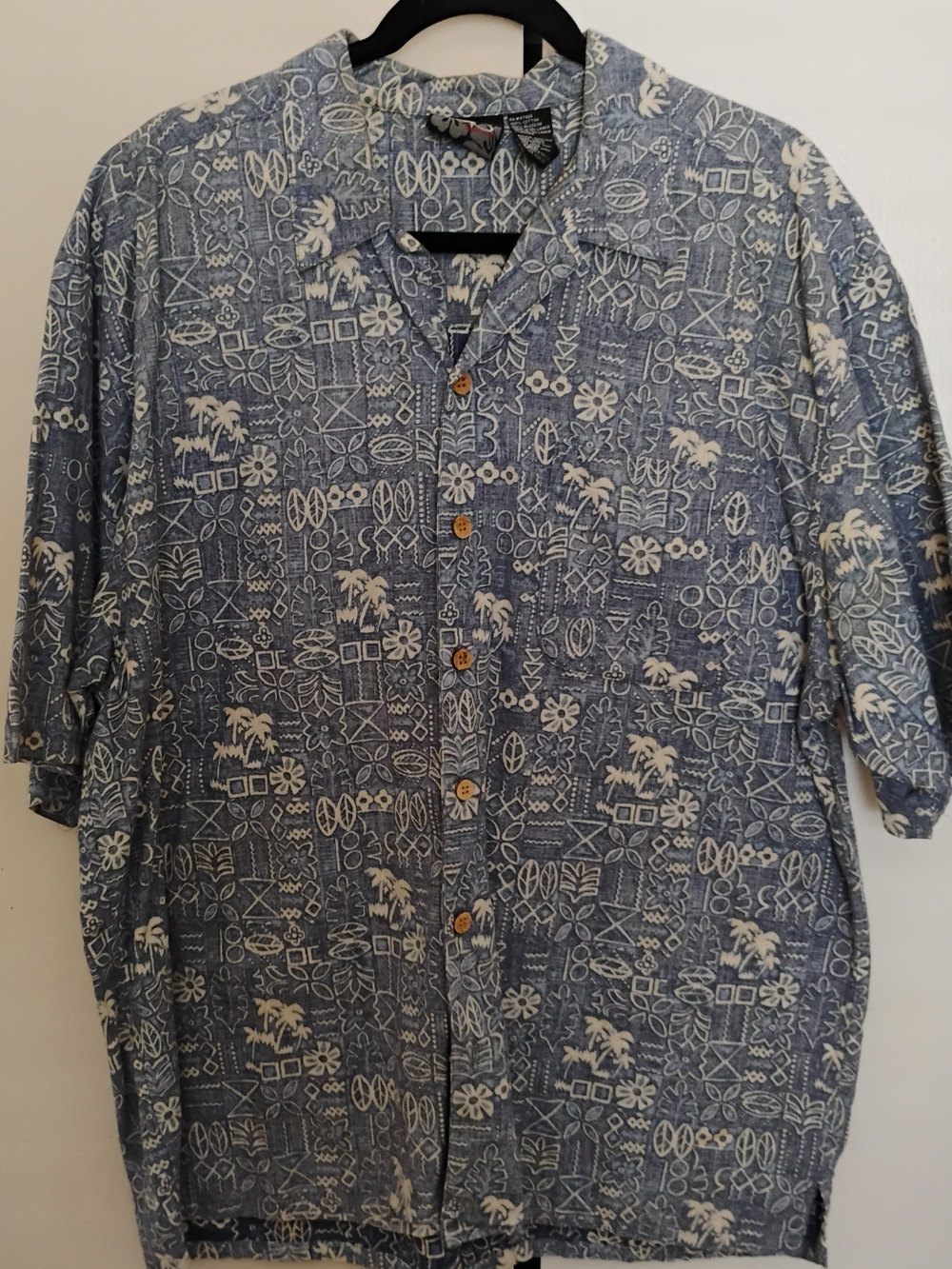 OP Blue and White Short-Sleeve Button-Down Shirt